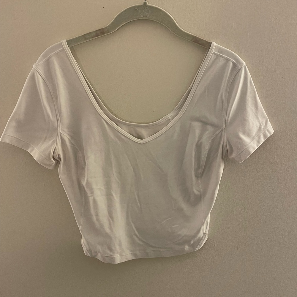 Lululemon White V-Neck Cropped Workout Top